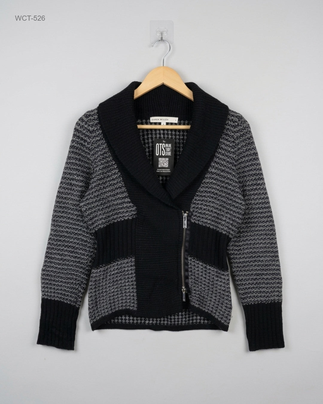 Karen Millen (WCT-526) Asymmetrical Zip-Up Knit Cardigan