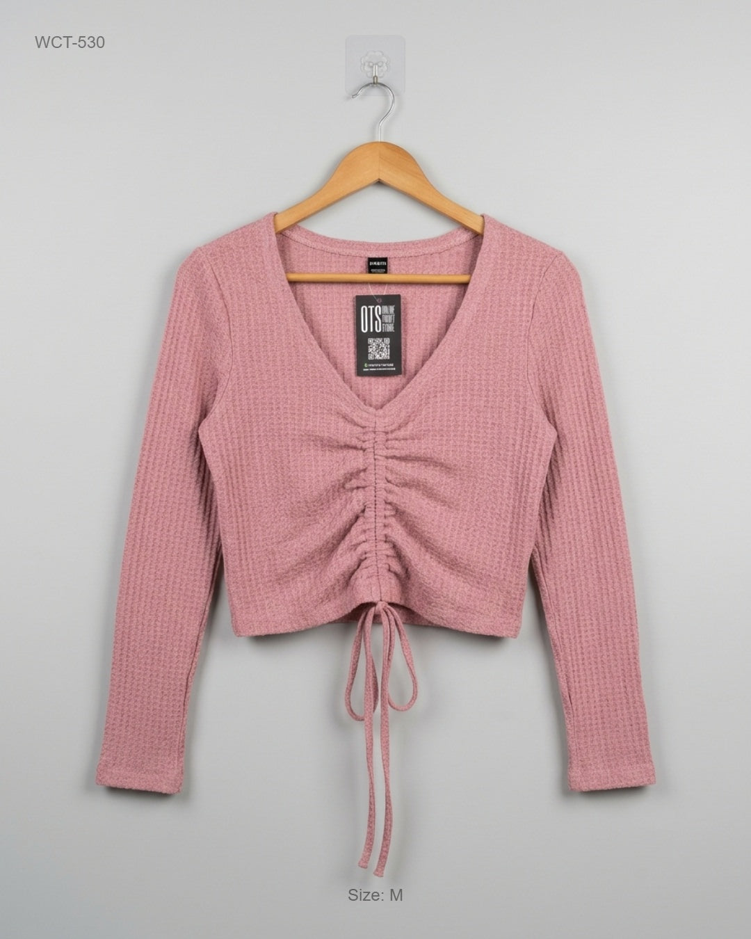SHEIN Pink Waffle Knit Ruched Crop Top buy preloved clothing online Pakistan