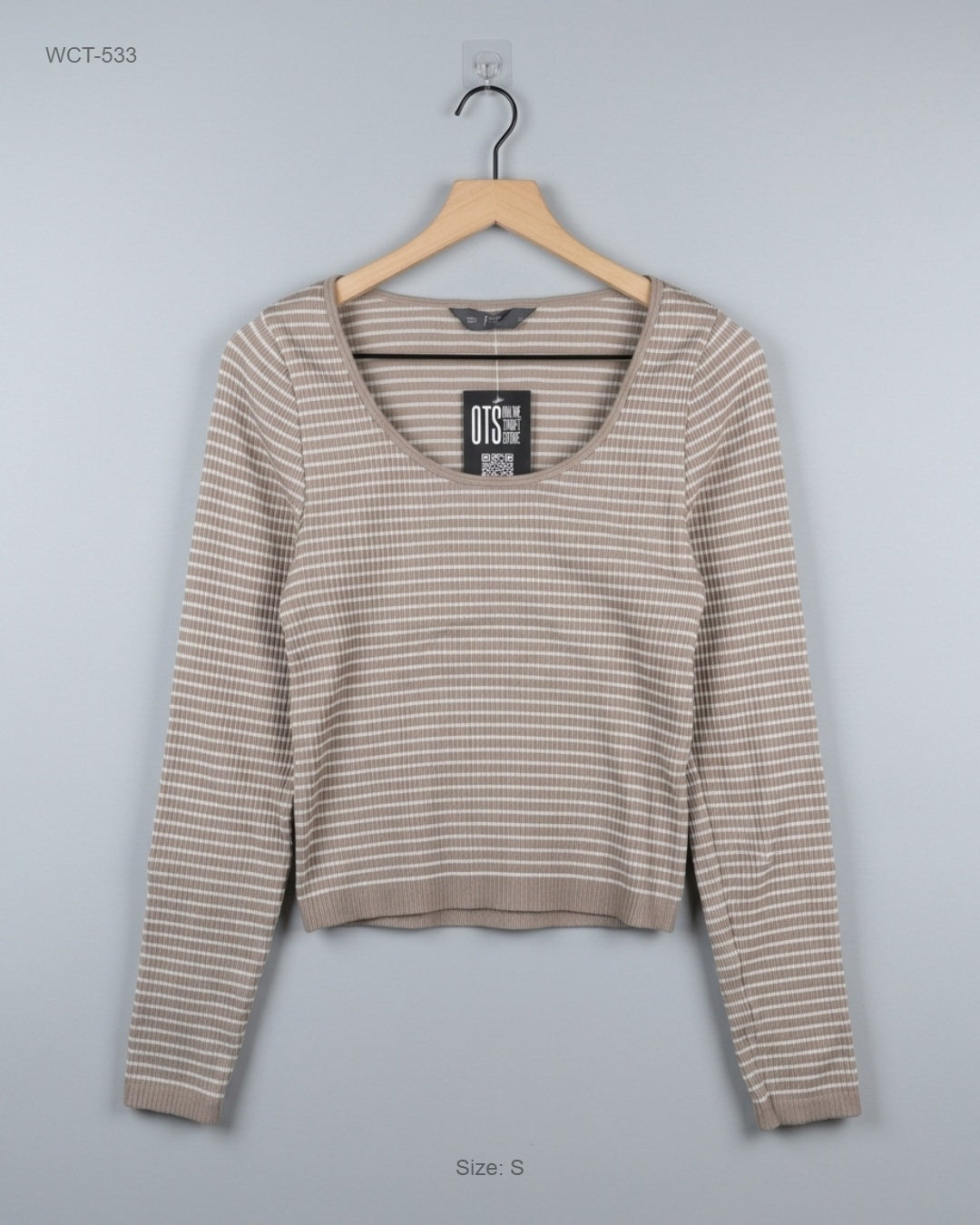 F&F Brown Ribbed Scoop-Neck Top buy preloved clothing online Pakistan