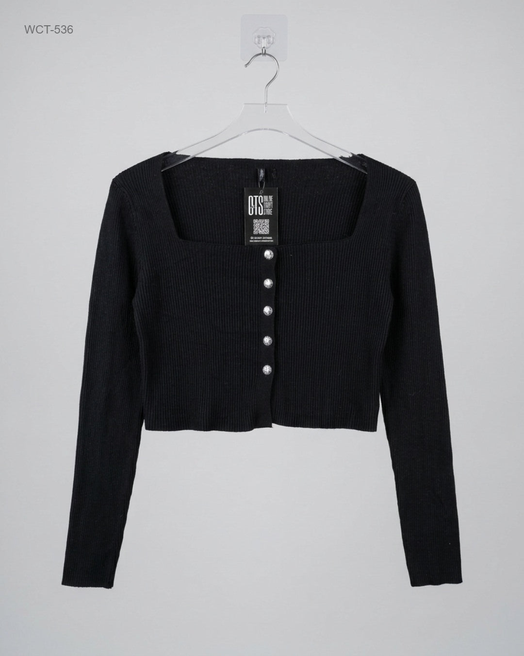 CUT LABEL (WCT-536) Ribbed Square-Neck Crop Top