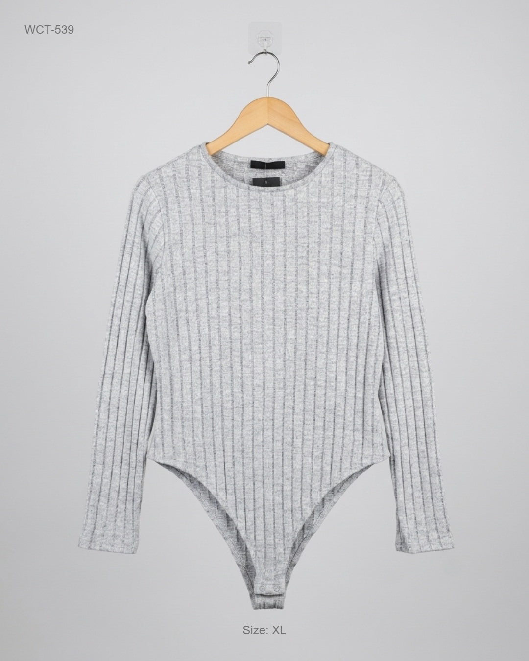 SHEIN Gray Ribbed Long-Sleeve Bodysuit buy preloved clothing online Pakistan