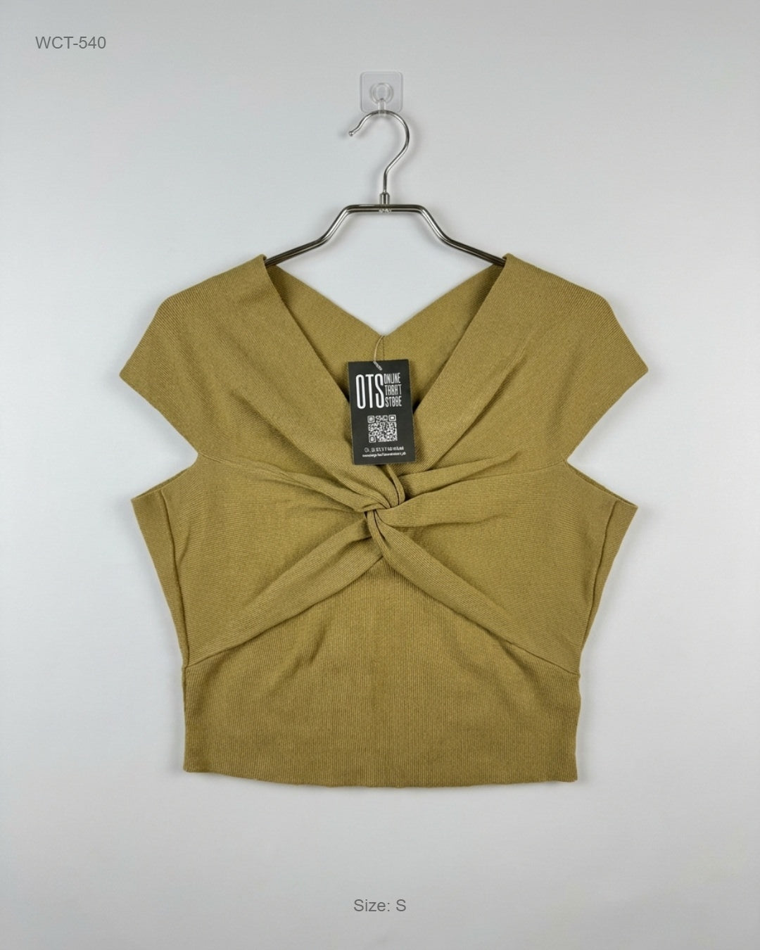 Cider Gold Twist-Front Ribbed Knit Top buy preloved clothing online Pakistan