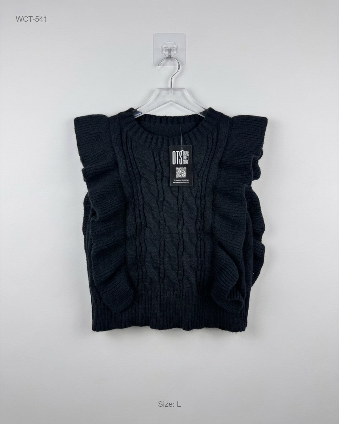 SHEIN Black Cable-Knit Ruffle-Shoulder Vest buy preloved clothing online Pakistan