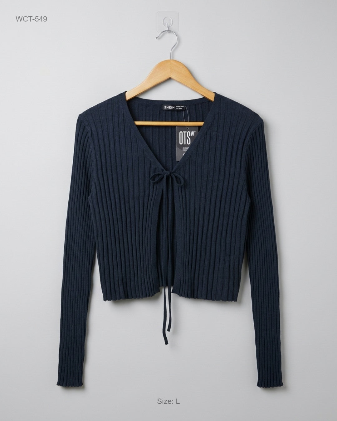 SHEIN Black Tie-Front Ribbed Cardigan buy preloved clothing online Pakistan