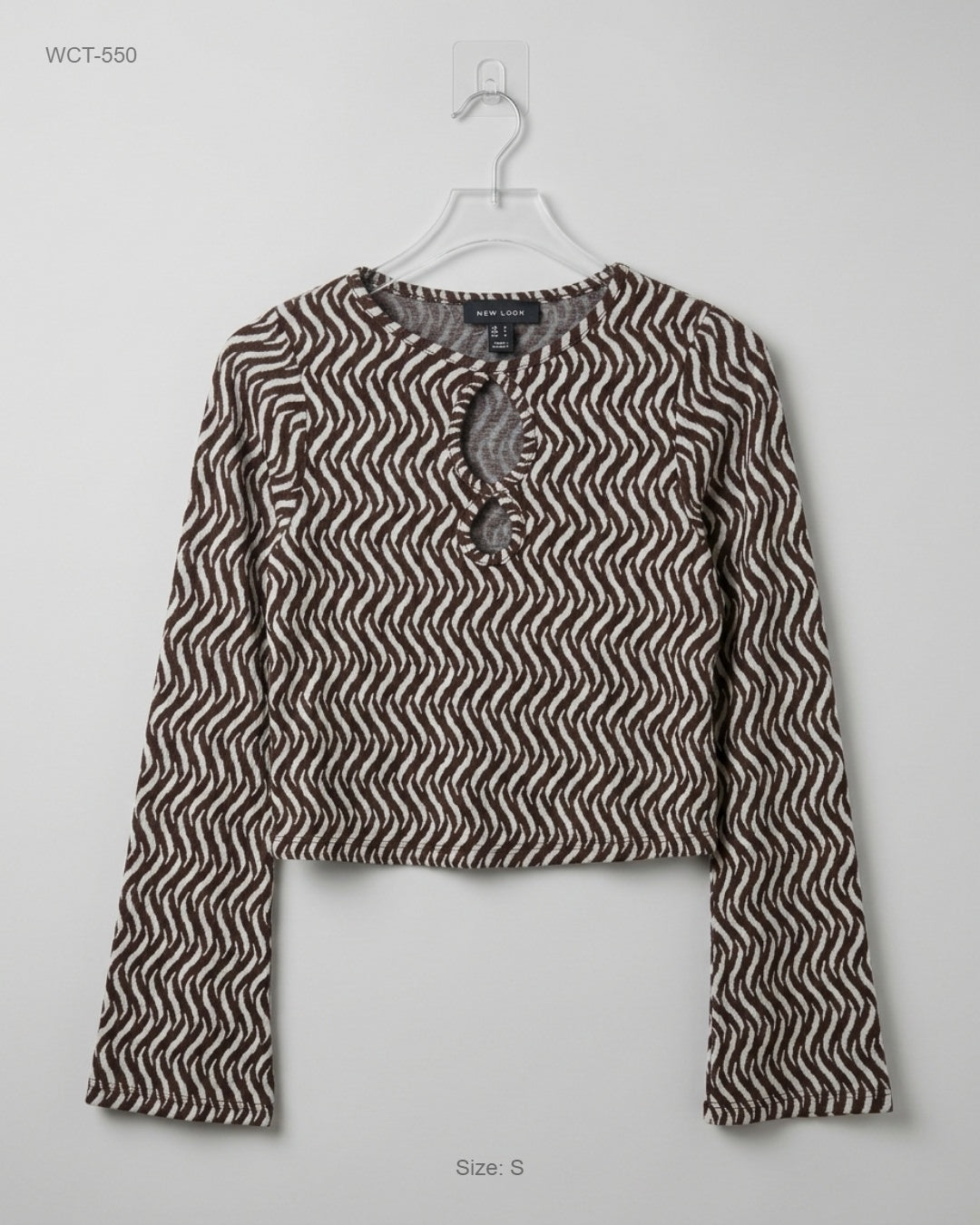 NEW LOOK Brown Long Sleeve Cut-Out Crop Top buy preloved clothing online Pakistan