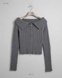 Bershka (WCT-554) Off-The-Shoulder Cable-Knit Zip-Up Cardigan