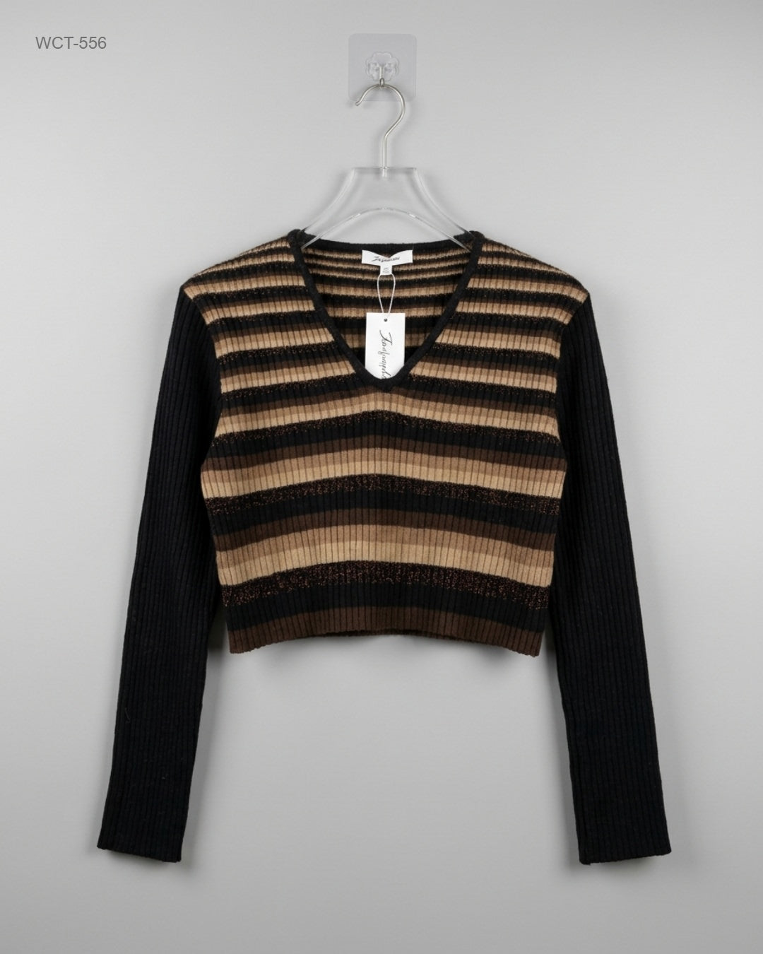 YOORS Black Cropped Striped Knit Top buy preloved clothing online Pakistan