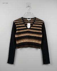 YOORS (WCT-556) Cropped Striped Knit Top