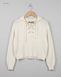 VERO MODA (WCT-562) Lace-Up Hooded Knit Sweater