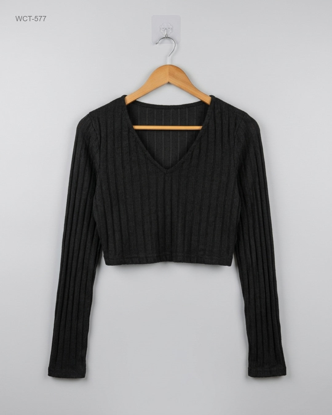 CUT LABEL (WCT-577) V-Neck Ribbed Crop Top