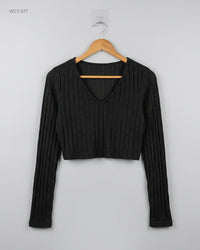 CUT LABEL (WCT-577) V-Neck Ribbed Crop Top