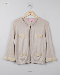 FRAN JANE (WCT-587) Pearl-Embellished Open Cardigan