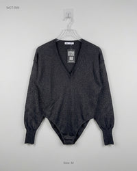Zara (WCT-599) V-Neck Shimmer Knit Bodysuit