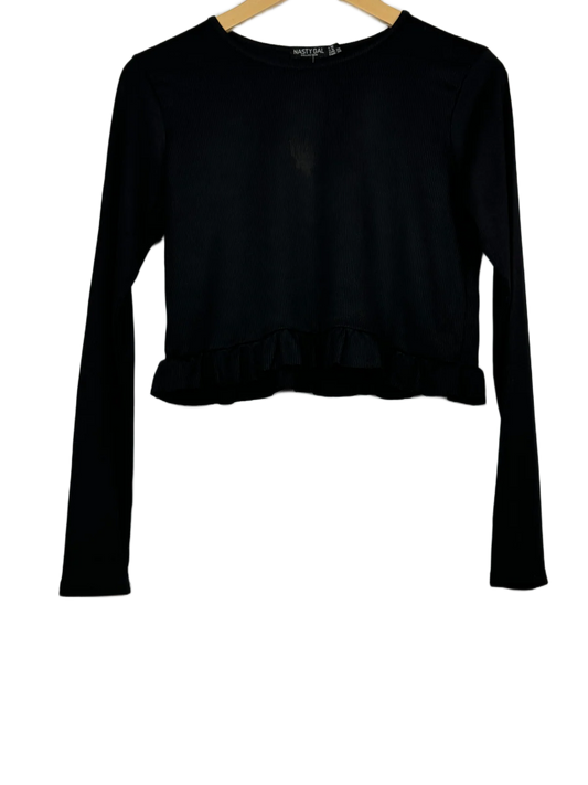 Excellent Condition Winter Crop Tops | Preloved Nasty Gal | Black Polyester | Thrift Shop for Women Peshawar Pakistan | OTS