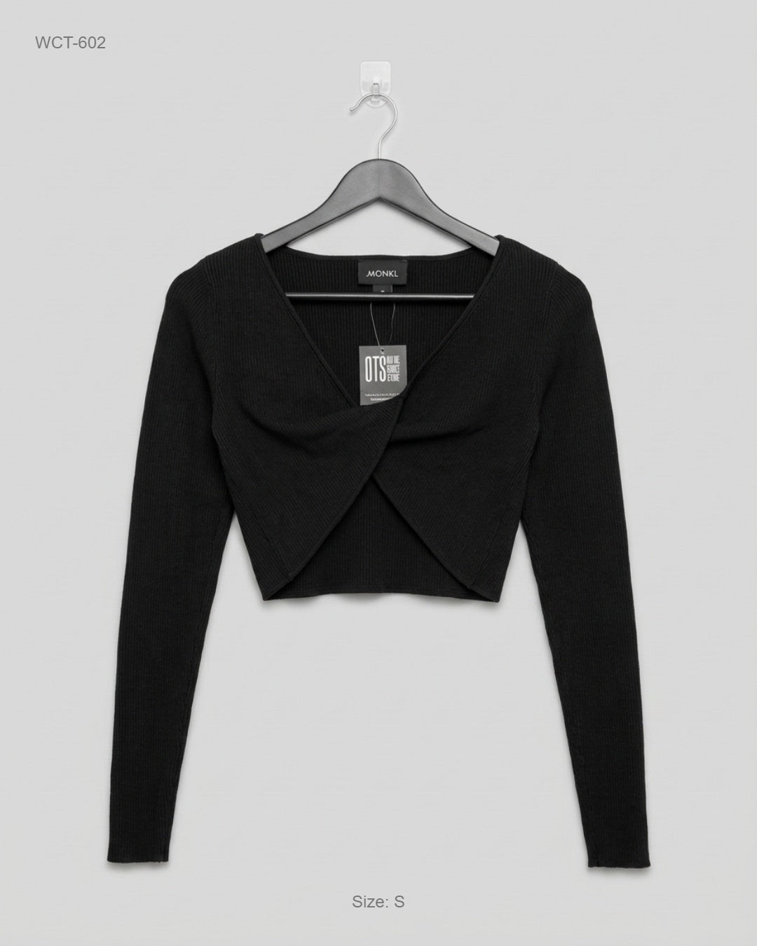 Monki Black Wrap Front Ribbed Crop Top buy preloved clothing online Pakistan