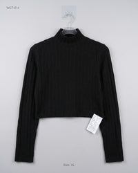 CUT LABEL (WCT-614) Ribbed Mock-Neck Crop Top