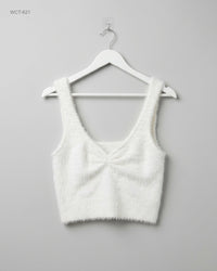 CUT LABEL (WCT-621) Fuzzy Twist-Front Knit Crop Top