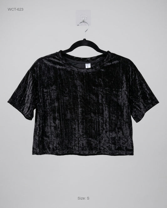 Divided Black Velvet Crop Top buy preloved clothing online Pakistan