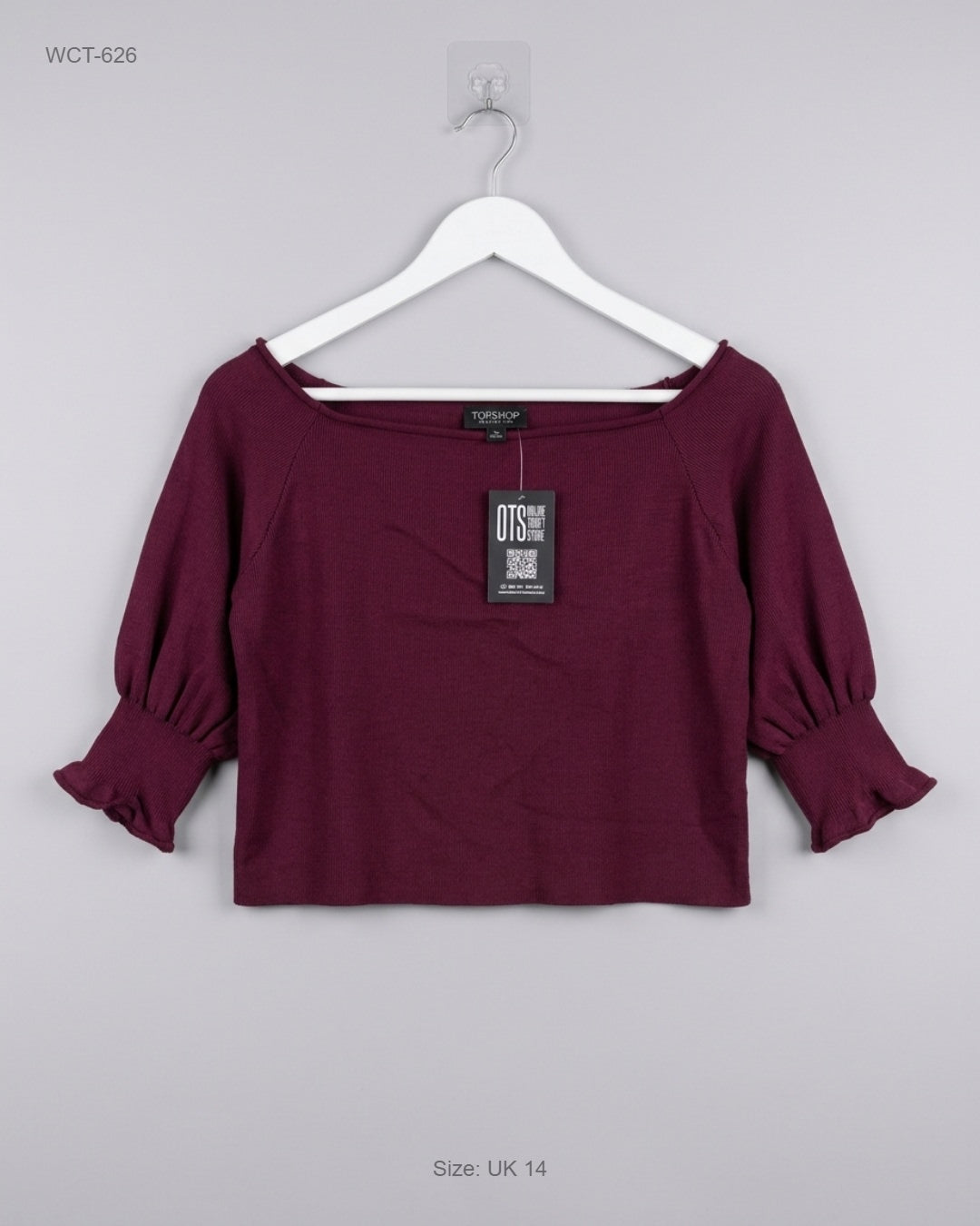 TOP SHOP Maroon Off-the-Shoulder Puff Sleeve Top buy preloved clothing online Pakistan