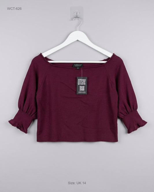 TOP SHOP Maroon Off-the-Shoulder Puff Sleeve Top buy preloved clothing online Pakistan