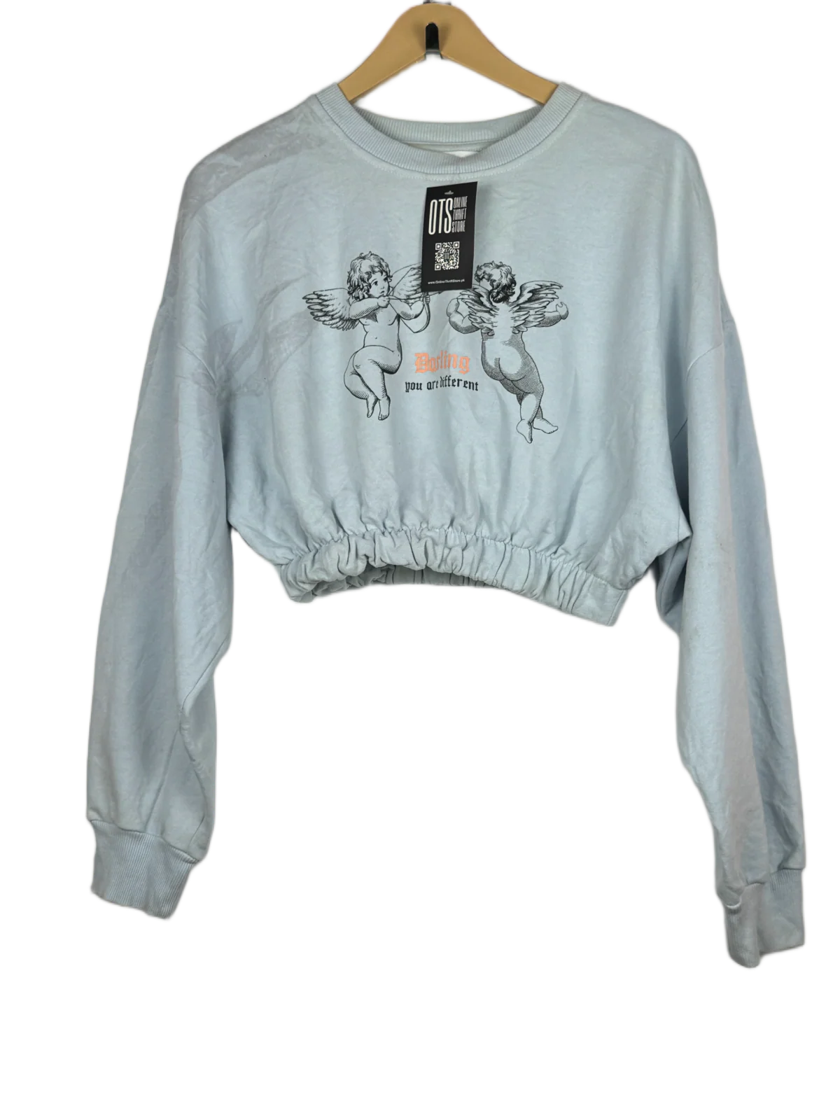 Winter Crop Tops | Bershka | Preloved Branded | Ice Blue Cotton | Good | OTS Thrift Store Peshawar Pakistan
