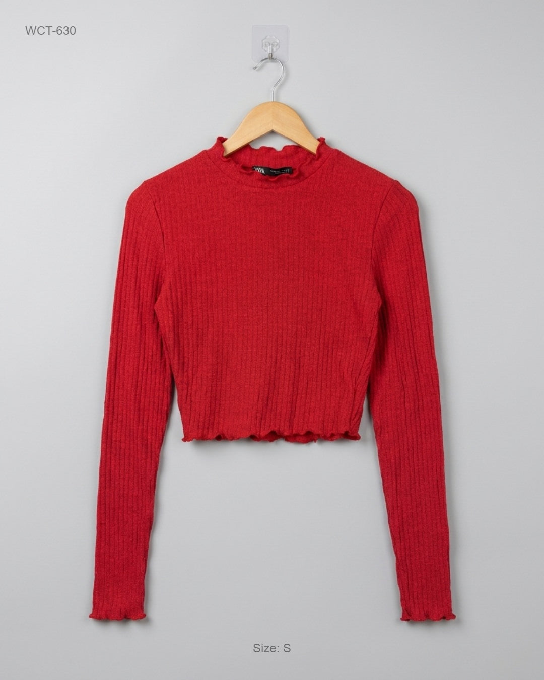 SHEIN Red Ribbed Lettuce-Edge Crop Top buy preloved clothing online Pakistan