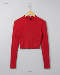 SHEIN (WCT-630) Ribbed Lettuce-Edge Crop Top