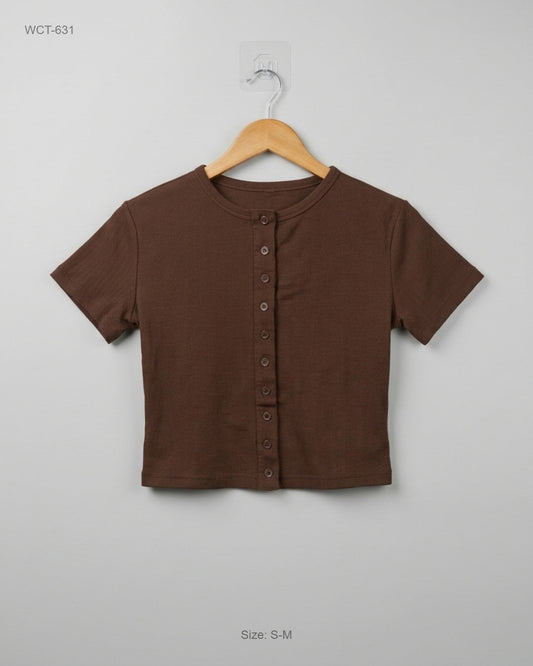 Katch Me Brown Button-Down Ribbed Top buy preloved clothing online Pakistan