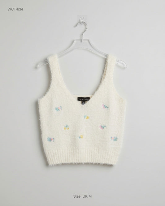 NEW LOOK Beige Fuzzy Embroidered Crop Top buy preloved clothing online Pakistan
