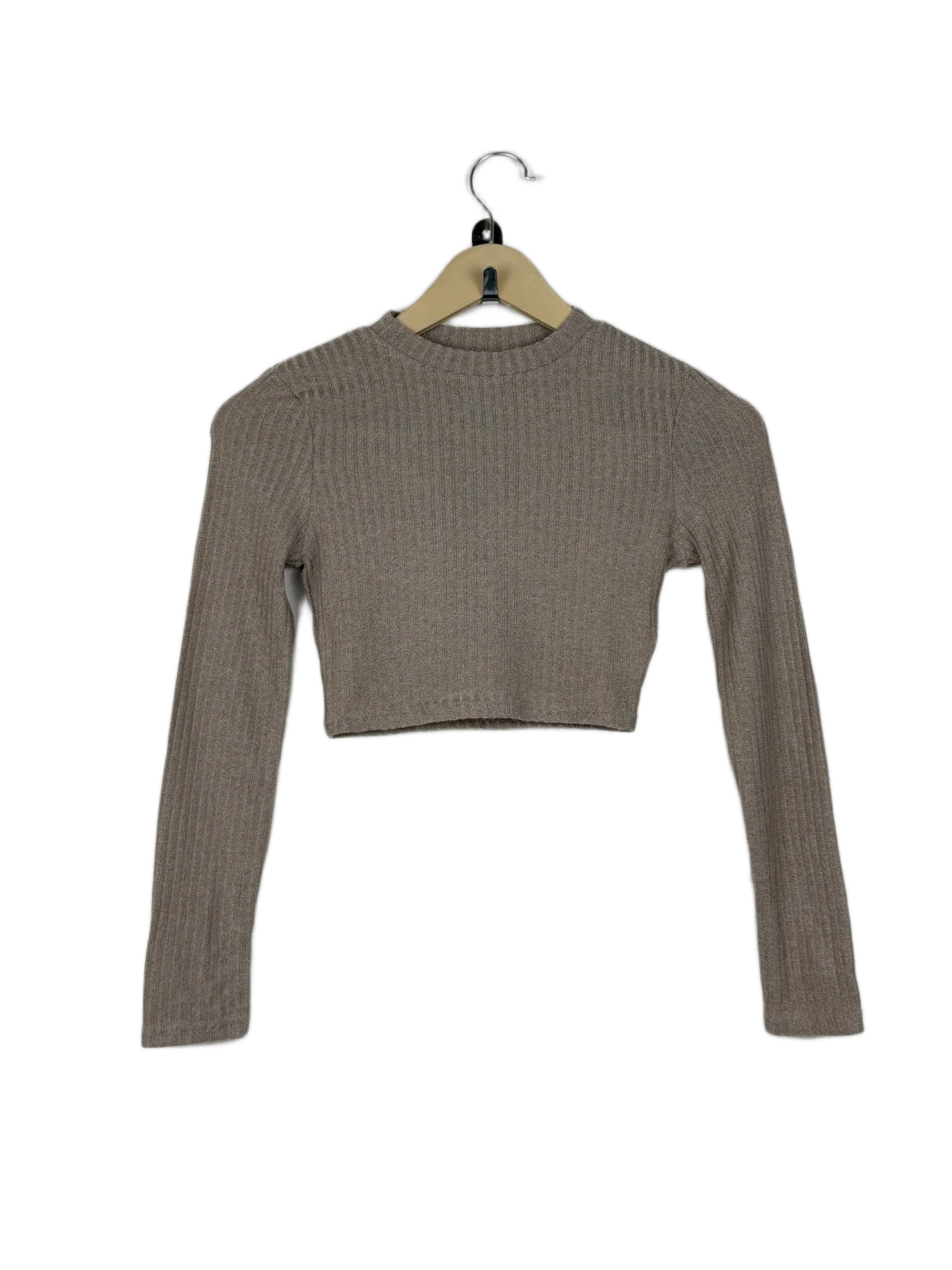 Preloved Premium Winter Crop Tops by Shein, Khaki Polyester for Women - OTS Thrift Shop Lahore Pakistan