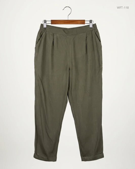 Shop Premium Women Flapper Trouser by New Look | Preloved Branded Clothes | Olive Viscose | | OTS Thrift Store Lahore Pakistan