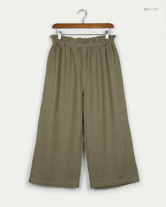 Women Flapper Trouser | Peacocks | Preloved Branded | Olive Cotton | Premium | OTS Thrift Store Karachi Pakistan