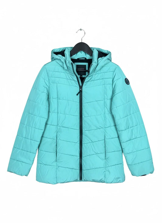 Shop Premium Bomber & Puffer Jackets by Yigga | Preloved Branded Clothes | Turquoise Polyester | Women | OTS Thrift Store Karachi Pakistan