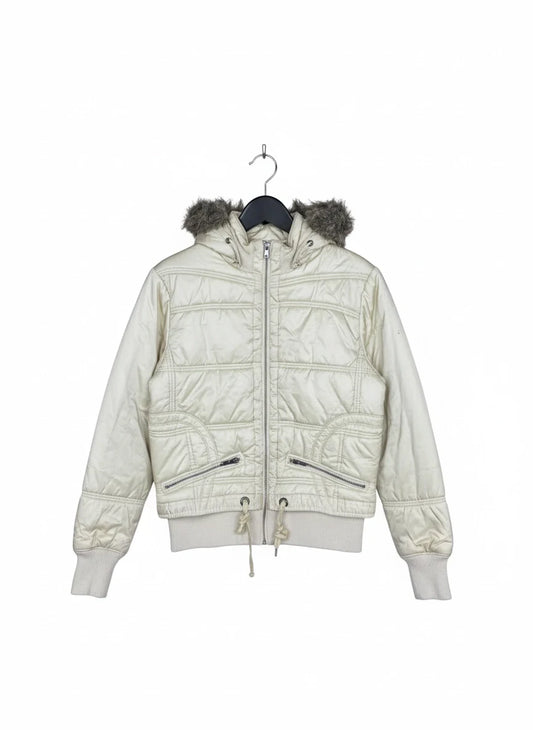 Shop Excellent Bomber & Puffer Jackets by claire dk | Preloved Branded Clothes | Beige Polyester | Women | OTS Thrift Store Peshawar Pakistan