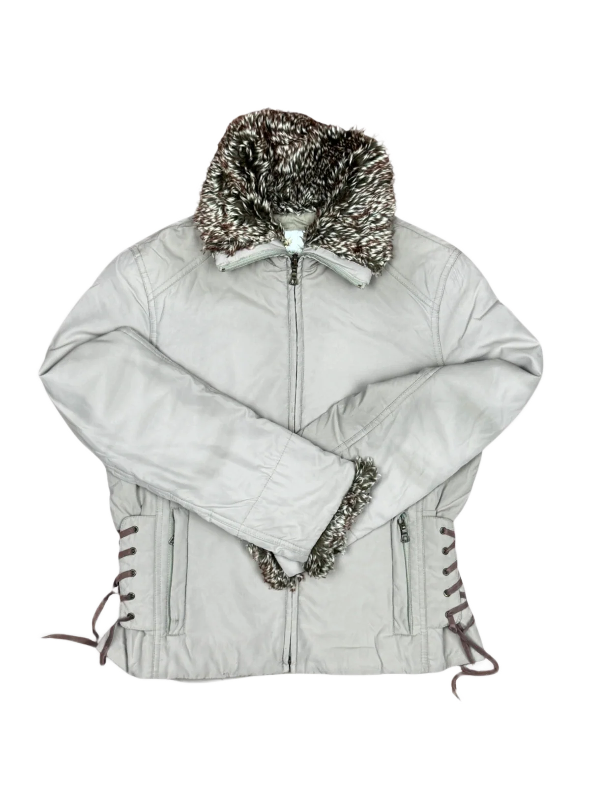 Preloved Premium Bomber & Puffer Jackets by Ming, Beige Polyester for Women - OTS Thrift Shop Islamabad Pakistan