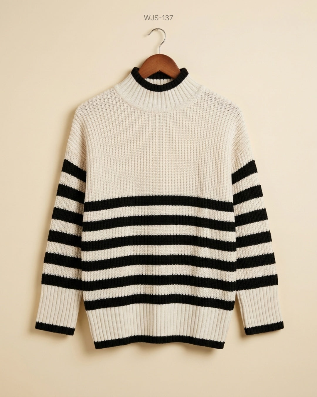 F&F Black & White Striped Mock Neck Sweater buy preloved clothing online Pakistan