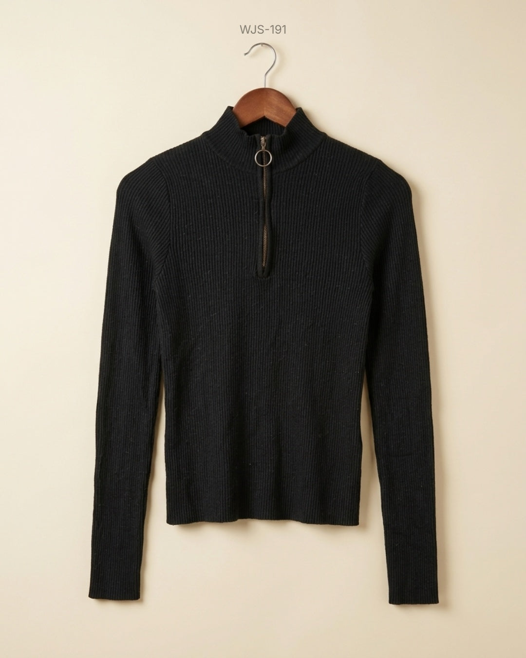 Pinkie Collection Black Ribbed Quarter-Zip Top buy preloved clothing online Pakistan