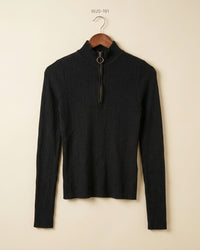 Pinkie Collection (WJS-191) Ribbed Quarter-Zip Top
