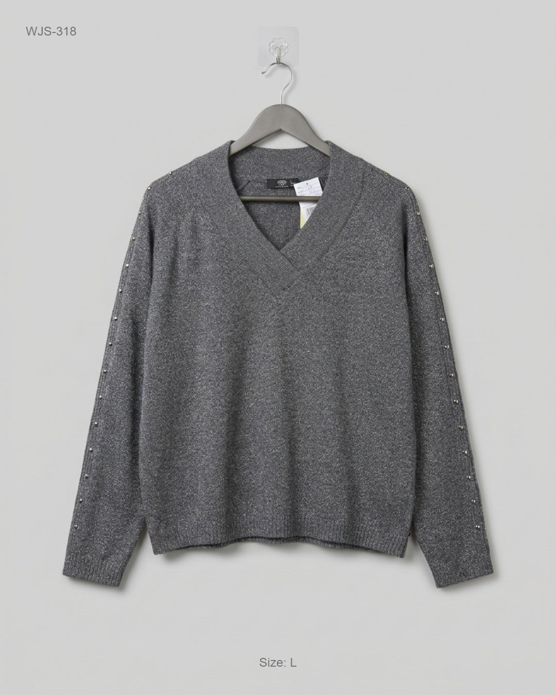 LETEMPSDES Gray Embellished V-Neck Sweater buy preloved clothing online Pakistan
