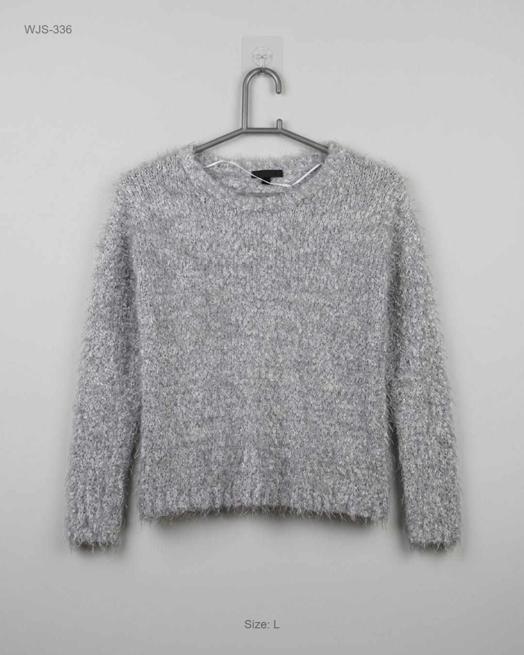 GENNYFER Gray Fuzzy Eyelash Knit Sweater buy preloved clothing online Pakistan