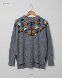 Zara (WJS-345) Embroidered Ribbed Sweater