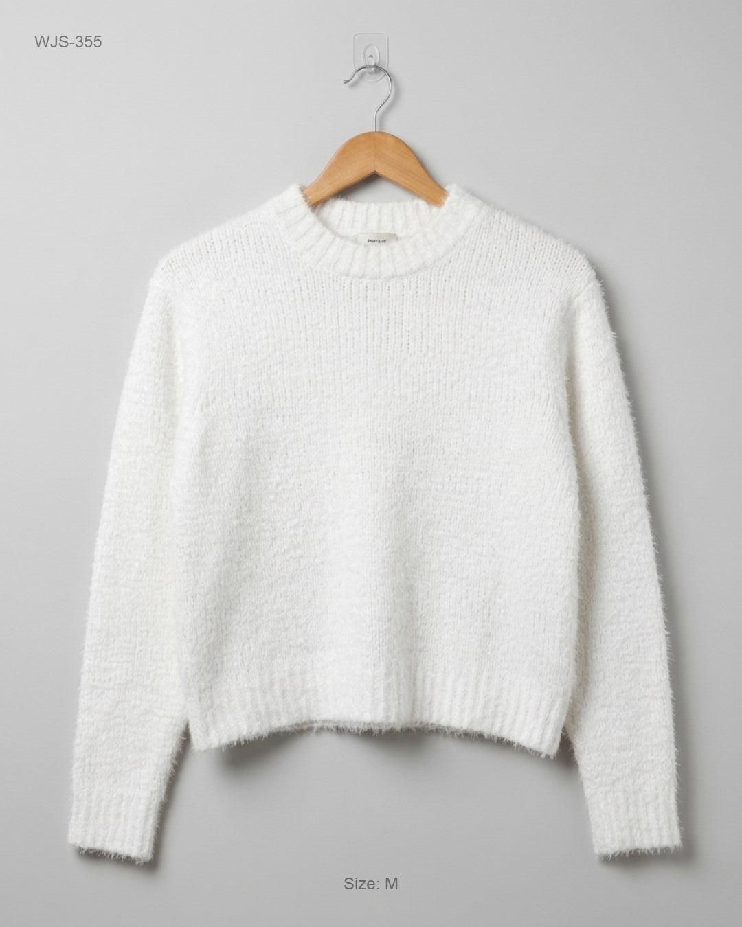 BZB White Fuzzy Crew Neck Sweater buy preloved clothing online Pakistan