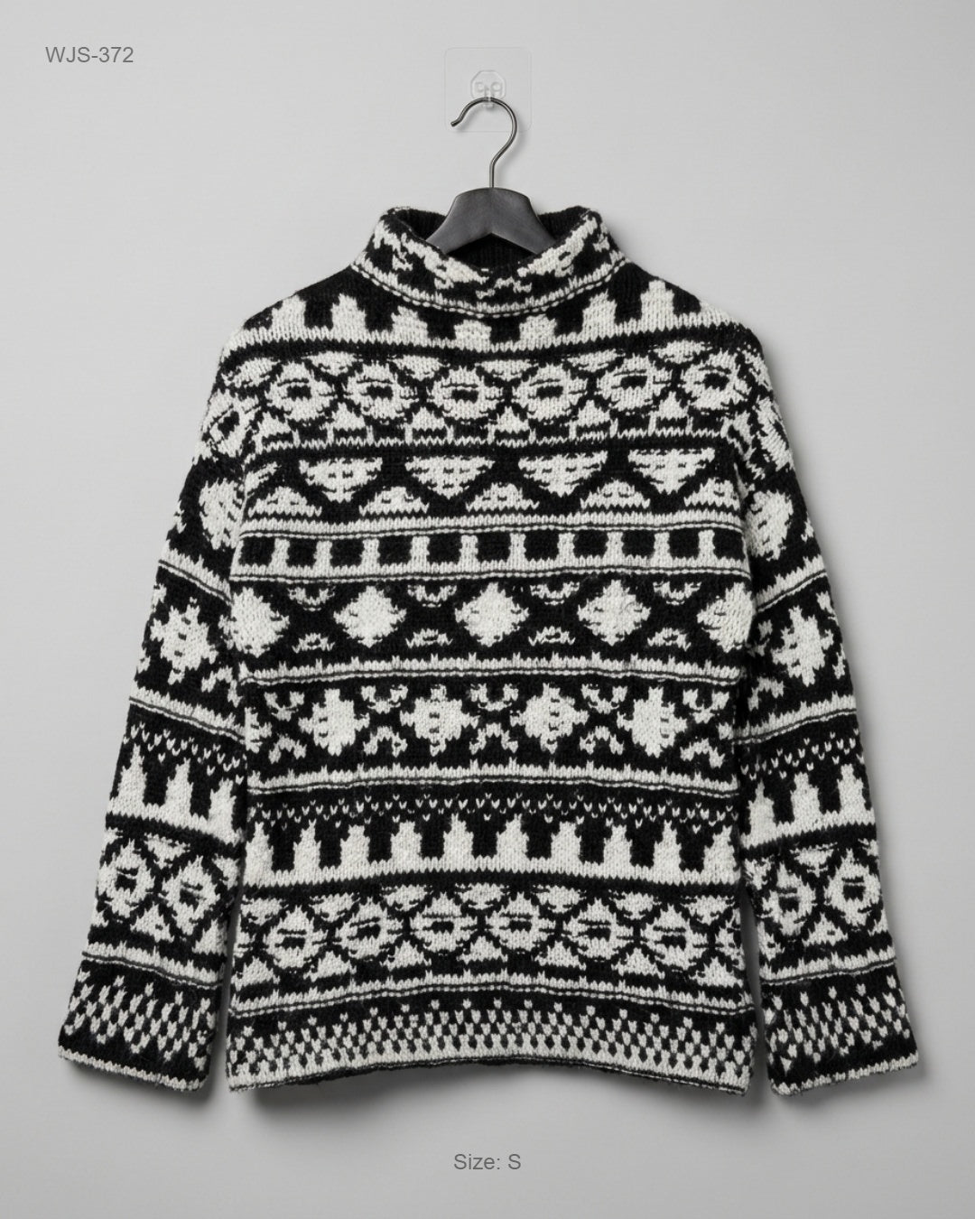 Zara Black & White Fair Isle Mock Neck Sweater buy preloved clothing online Pakistan