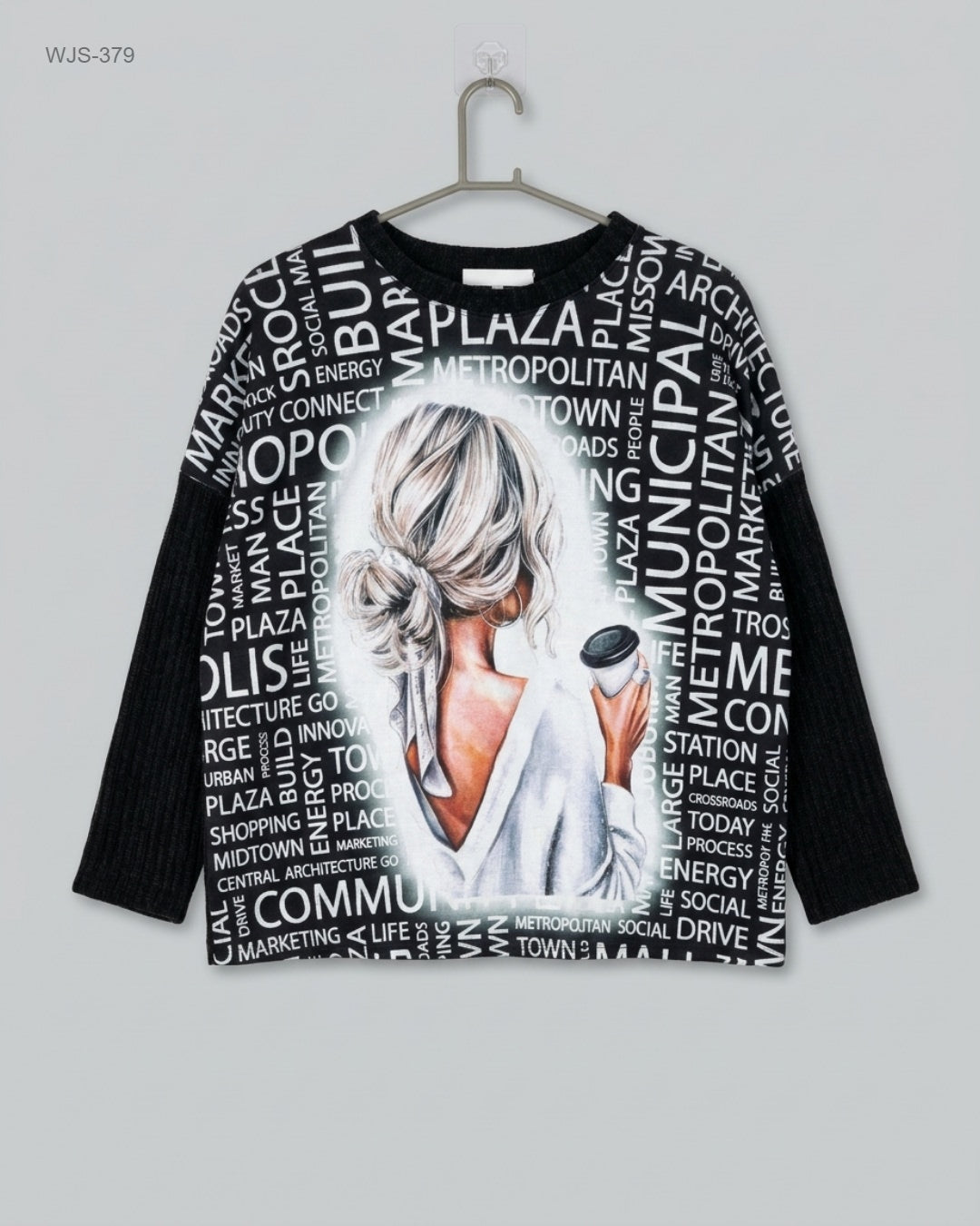NEW COLLECTION (WJS-379) Graphic Print Knit Top