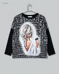 NEW COLLECTION (WJS-379) Graphic Print Knit Top