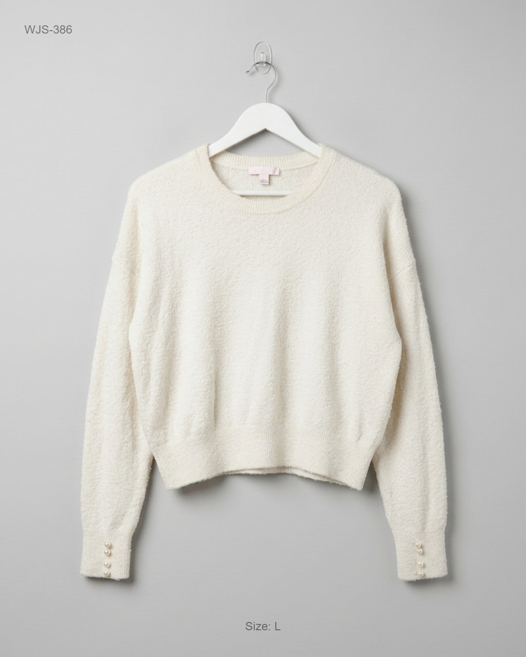 SAVIDA White Pearl-Cuff Knit Sweater buy preloved clothing online Pakistan