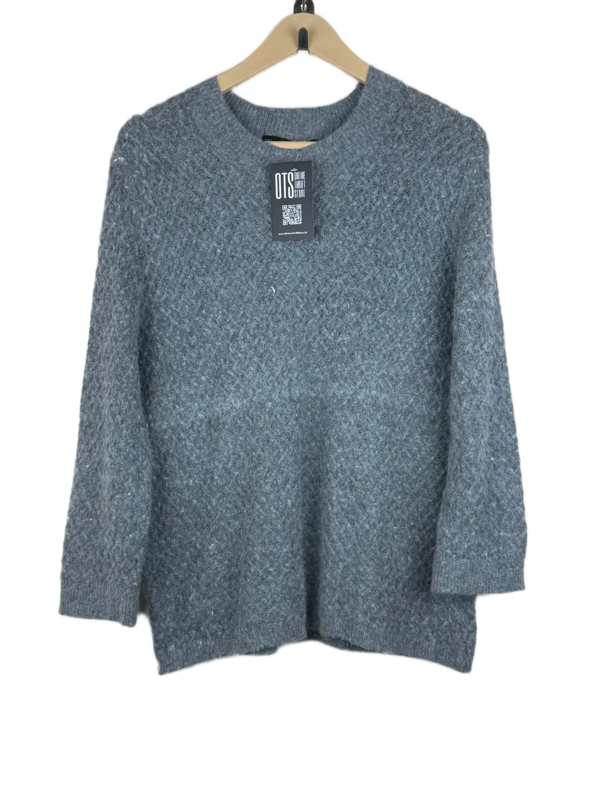 Preloved Premium Winter Knitted Tops by Lara Knit, Grey Acrylic for Women - OTS Thrift Shop Peshawar Pakistan