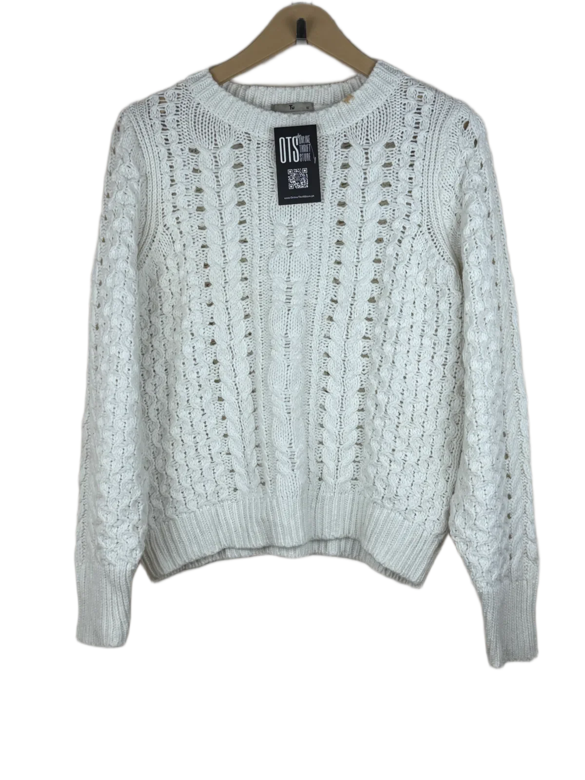 Shop Excellent Winter Knitted Tops by TU | Preloved Branded Clothes | White Cotton | Women | OTS Thrift Store Peshawar Pakistan