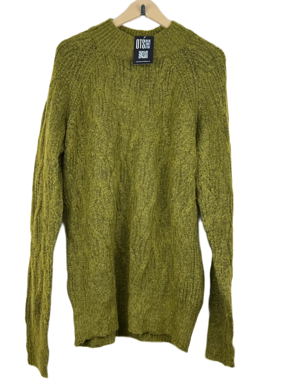 Winter Knitted Tops | Papaya | Preloved Branded | Olive Polyester | Premium | OTS Thrift Store Karachi Pakistan