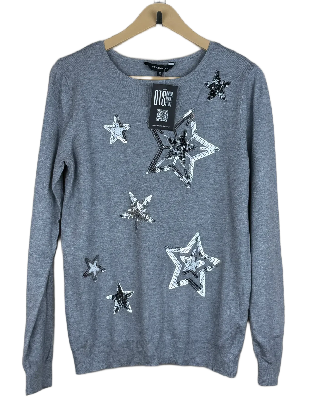 Premium Plus Condition Winter Knitted Tops | Preloved Peacocks | Grey Viscose | Thrift Shop for Women Islamabad Pakistan | OTS